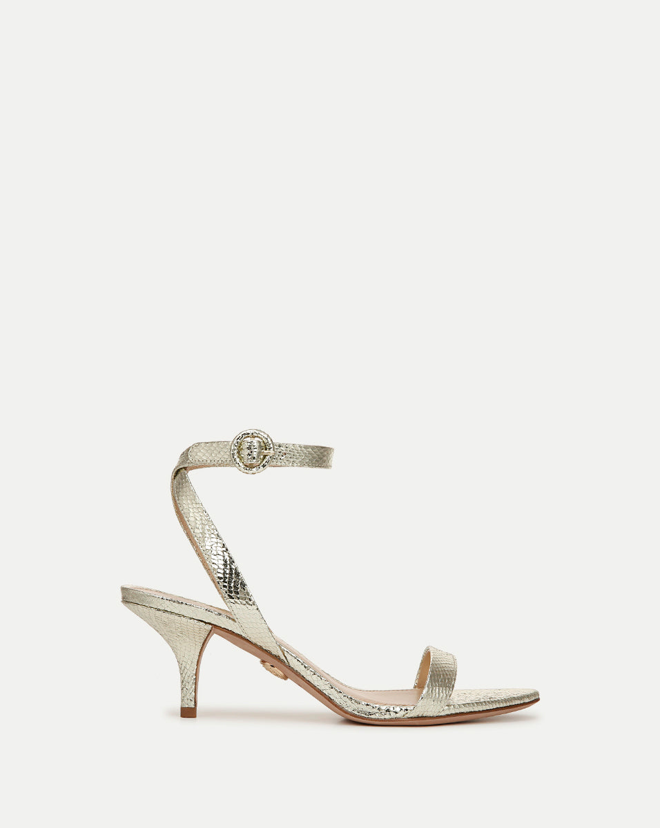 Snake-Embossed Leather Sandals with 2" Heel | Darcelle
