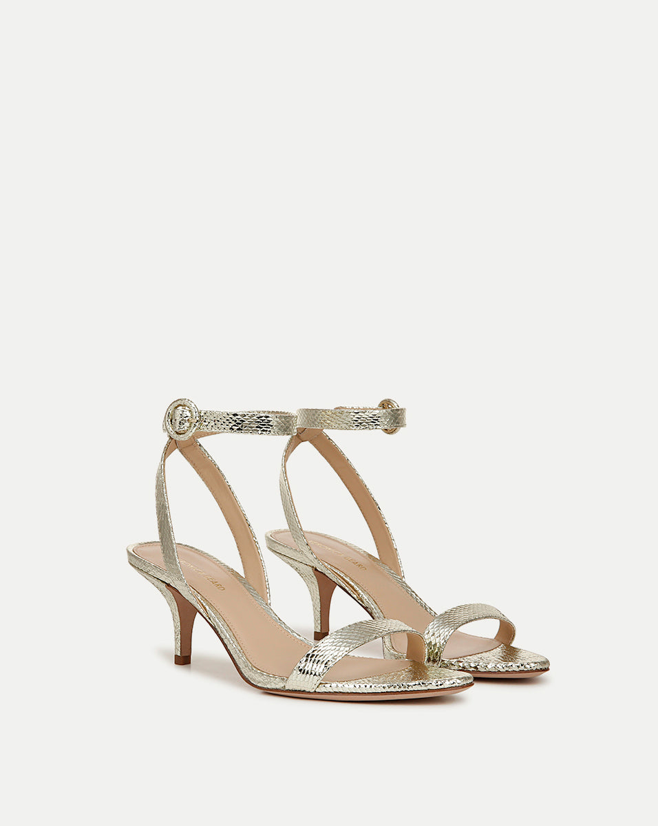 Snake-Embossed Leather Sandals with 2" Heel | Darcelle