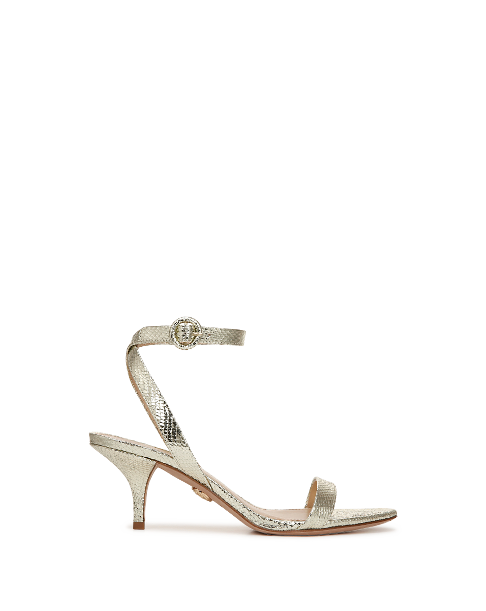 Snake-Embossed Leather Sandals with 2" Heel | Darcelle