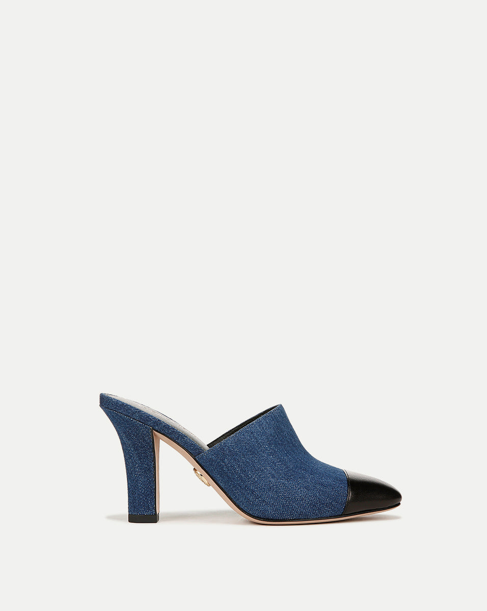 Denim & Leather Block Heel for Women | Carlotta Heel