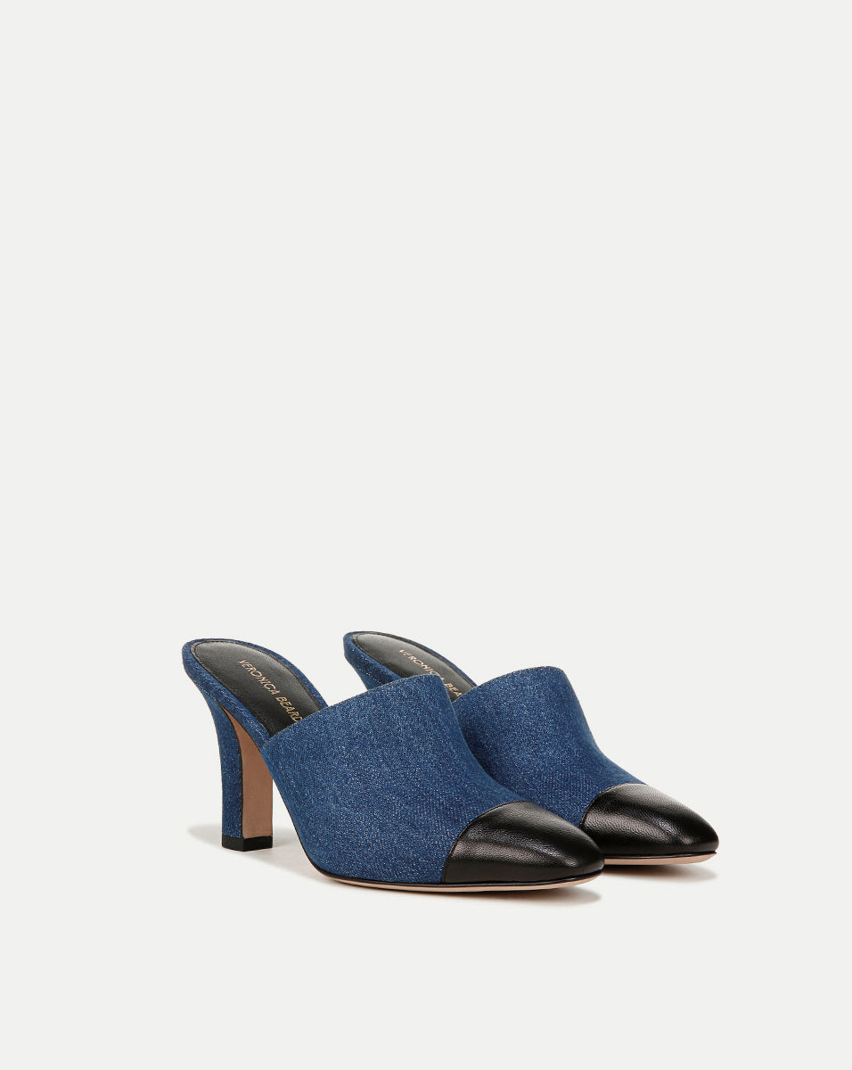 Denim & Leather Block Heel for Women | Carlotta Heel