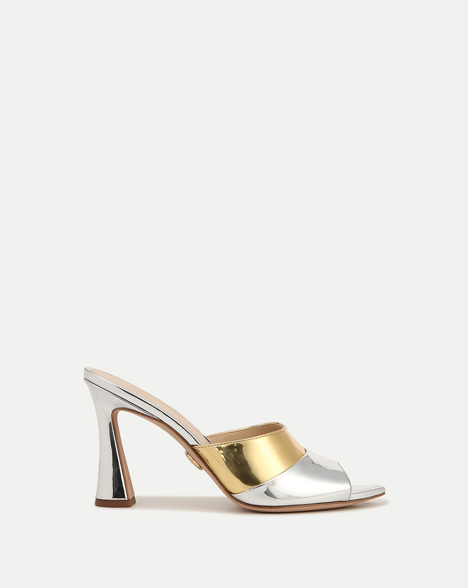 Metallic Mule Sandals with 3.5" Heel & Cushioned Footbed | Thora