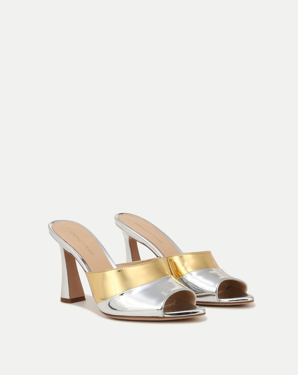 Metallic Mule Sandals with 3.5" Heel & Cushioned Footbed | Thora