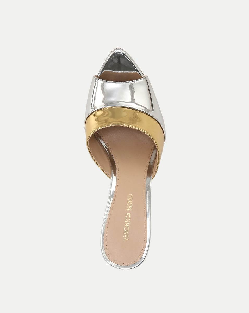 Metallic Mule Sandals with 3.5" Heel & Cushioned Footbed | Thora