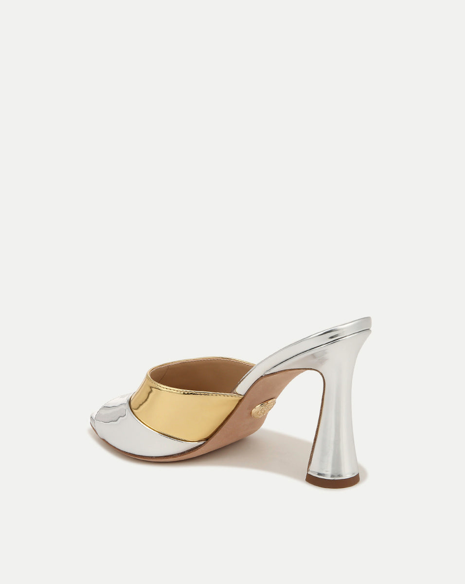 Metallic Mule Sandals with 3.5" Heel & Cushioned Footbed | Thora