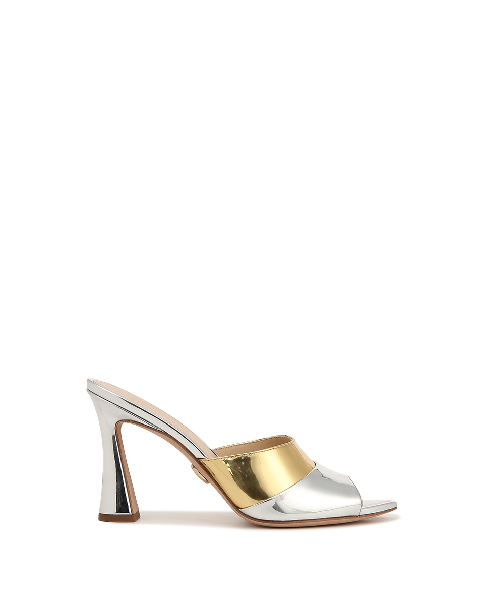 Metallic Mule Sandals with 3.5" Heel & Cushioned Footbed | Thora