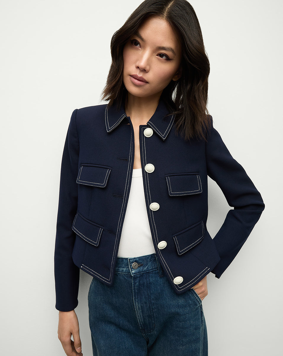 Cropped Navy Jacket with Flap Pockets | Constantine