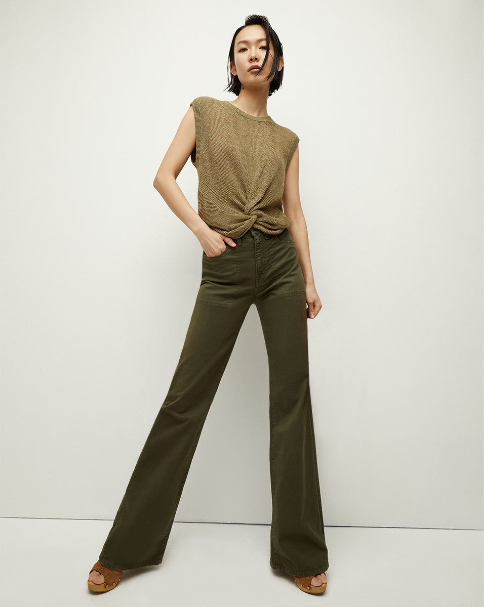High-Rise Wide-Leg Pants with Patch Pockets | Crosbie Twill Pant
