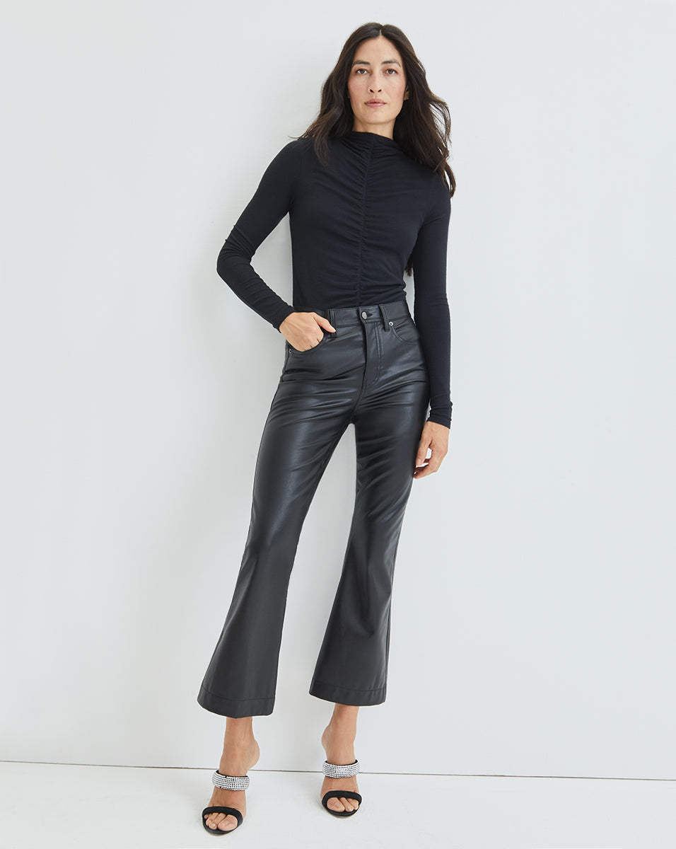 Vegan Leather Kick-Flare Pants with High-Rise Fit | Carson