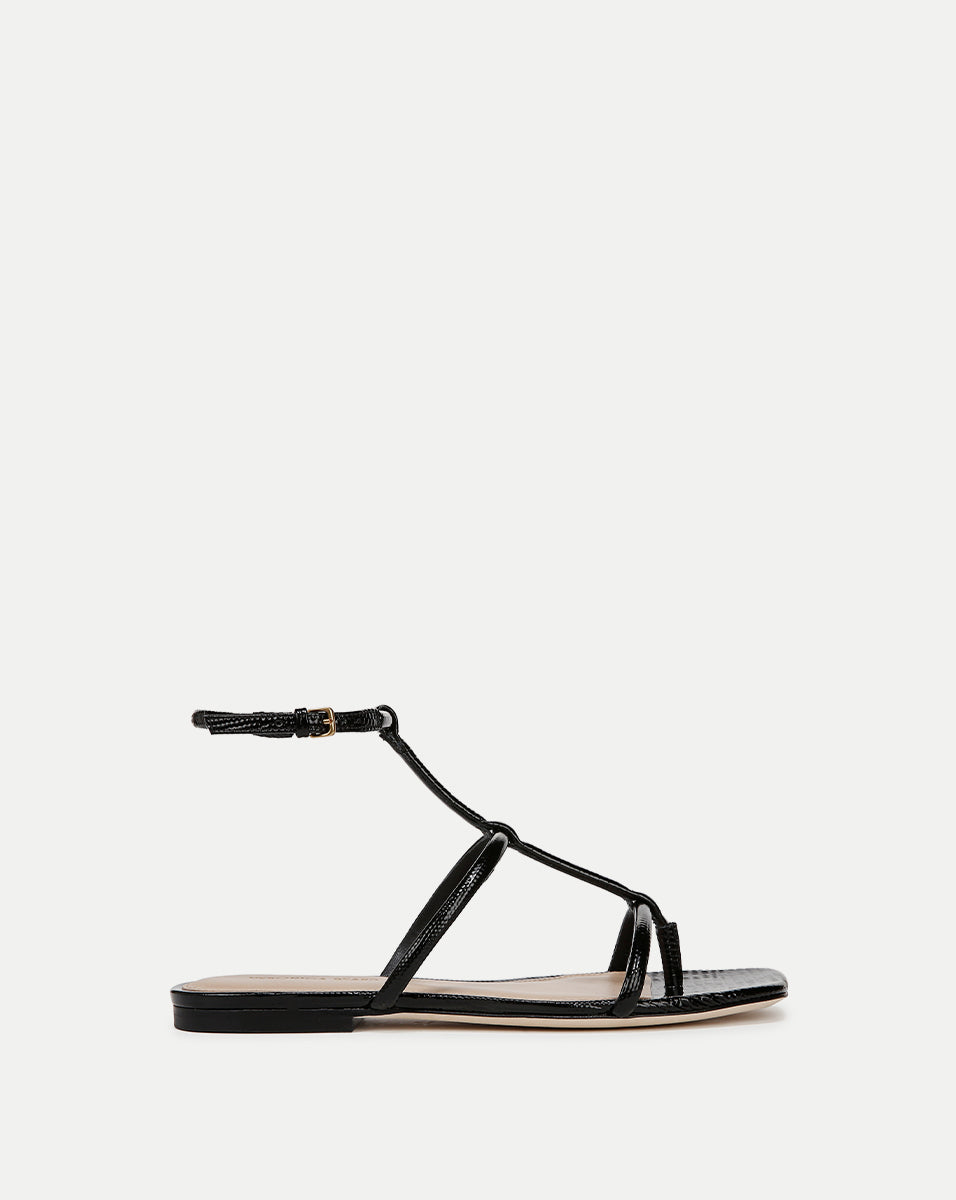 Lizard-Embossed Leather Sandals for Women | Marbella T-Strap