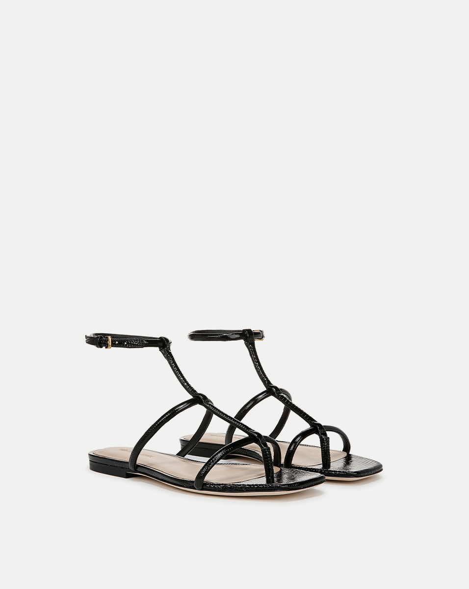 Lizard-Embossed Leather Sandals for Women | Marbella T-Strap
