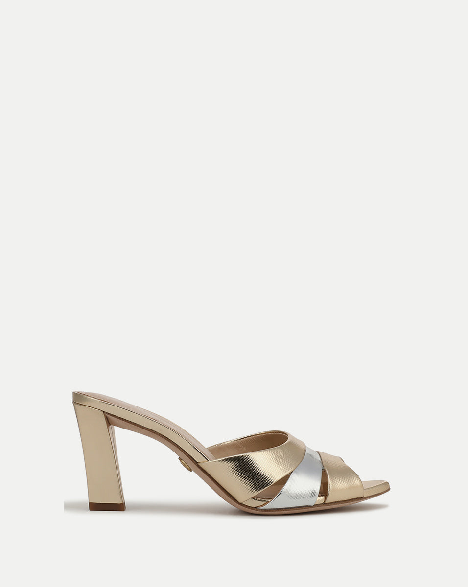 Metallic Slide Sandals with 3" Heel for Summer | Cassiel
