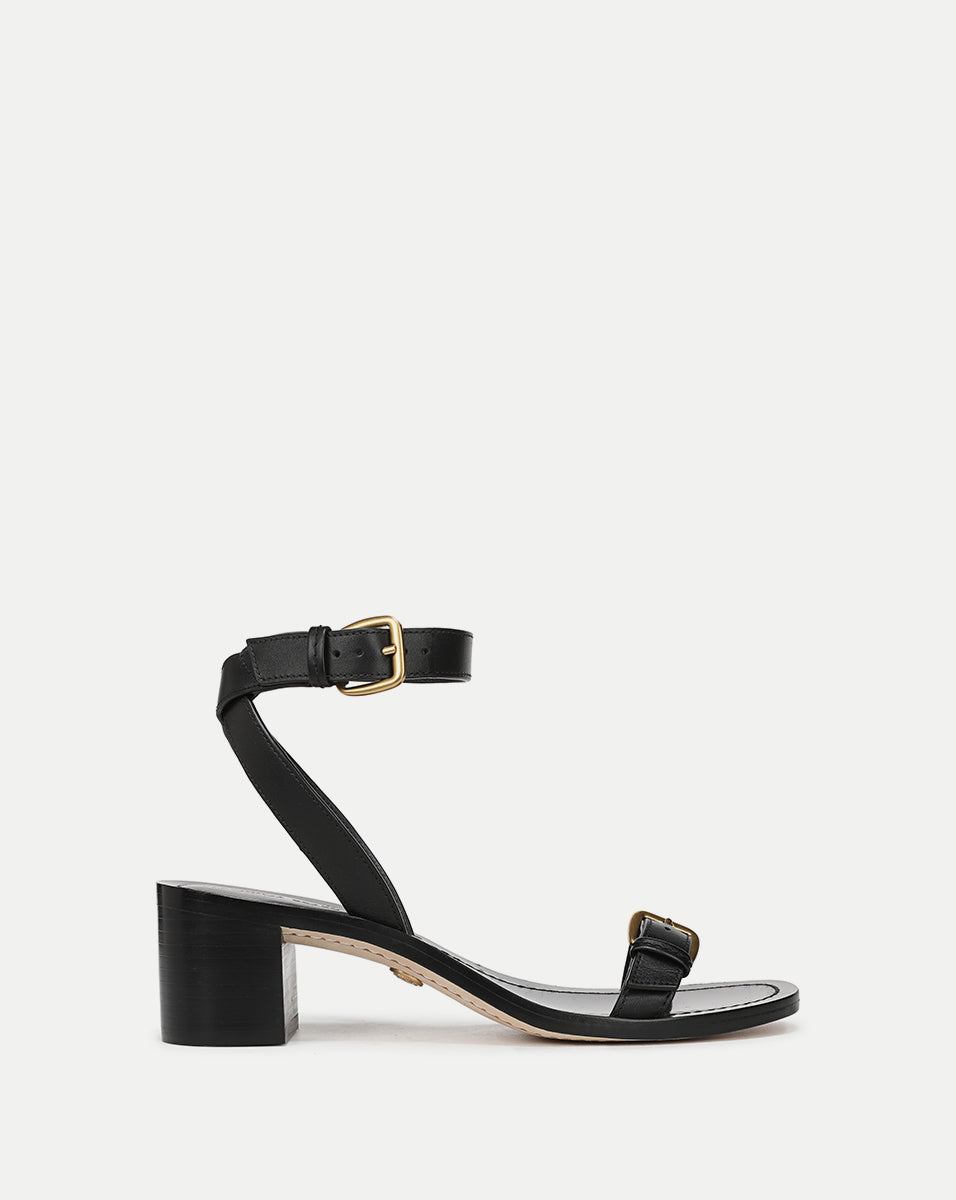 Taupe Suede Buckle Sandal with Block Heel | Elia