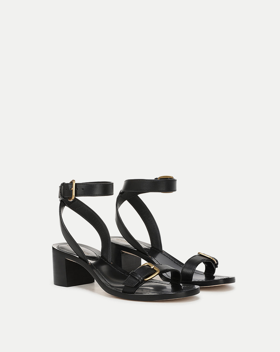 Taupe Suede Buckle Sandal with Block Heel | Elia