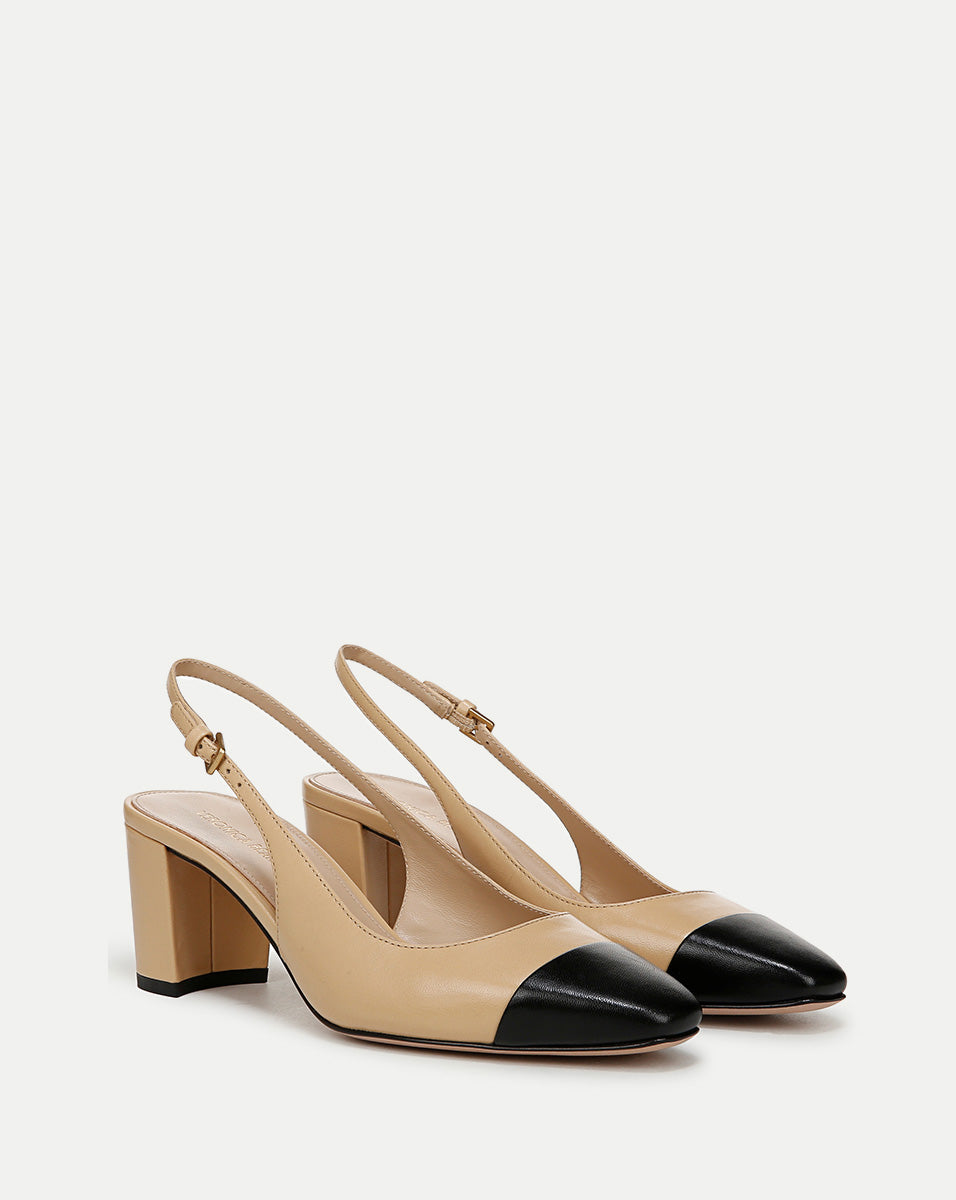 Leather Cap-Toe Slingback Pump with 2.5" Heel | Cecile