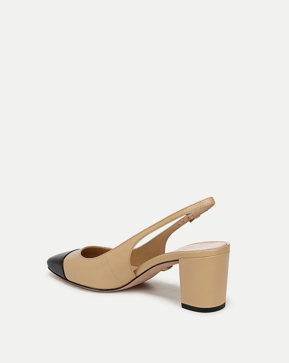 Leather Cap-Toe Slingback Pump with 2.5" Heel | Cecile