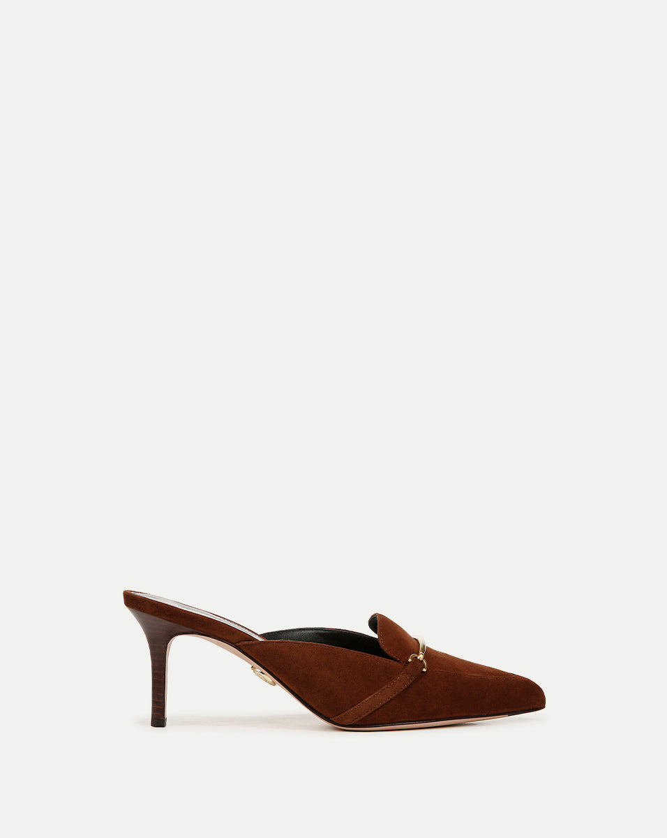 Luxury Suede Mules with Gold Hardware & 2.75" Heel | Leslie