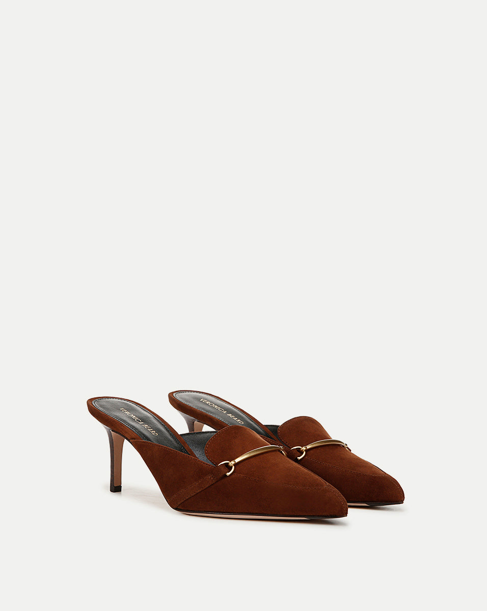 Luxury Suede Mules with Gold Hardware & 2.75" Heel | Leslie