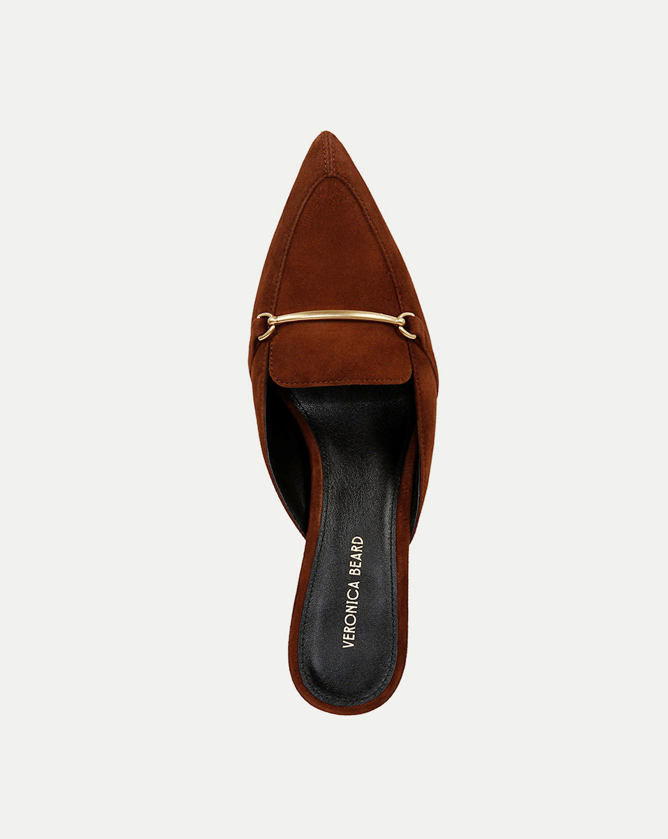 Luxury Suede Mules with Gold Hardware & 2.75" Heel | Leslie