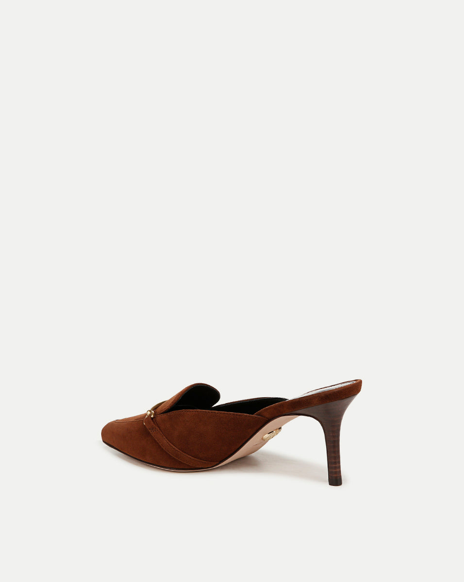 Luxury Suede Mules with Gold Hardware & 2.75" Heel | Leslie