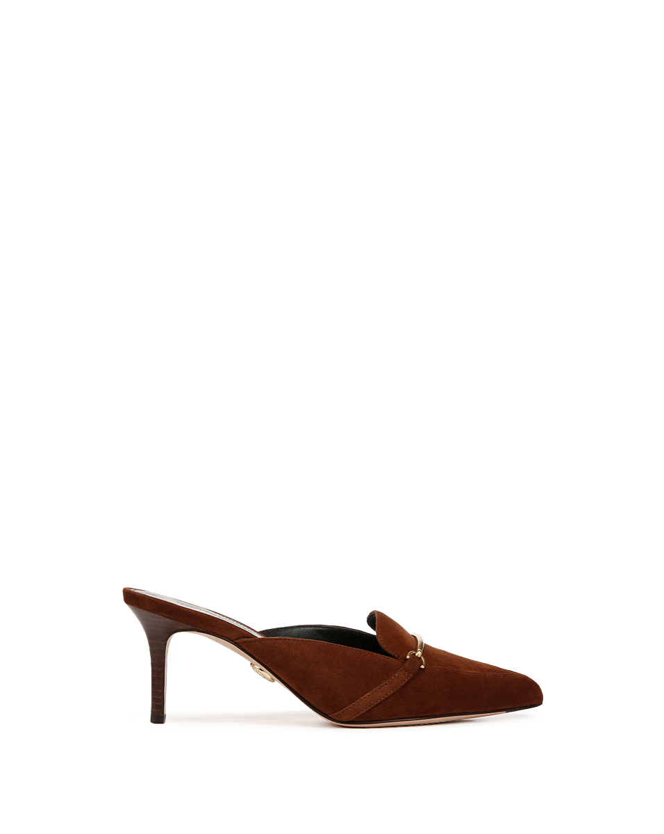 Luxury Suede Mules with Gold Hardware & 2.75" Heel | Leslie