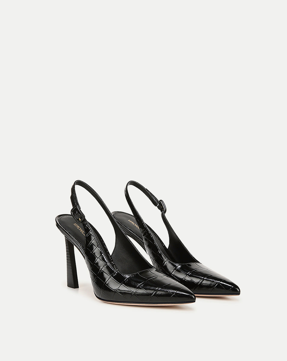 Croc-Embossed Leather Slingback Pump with Stiletto Heel | Callie