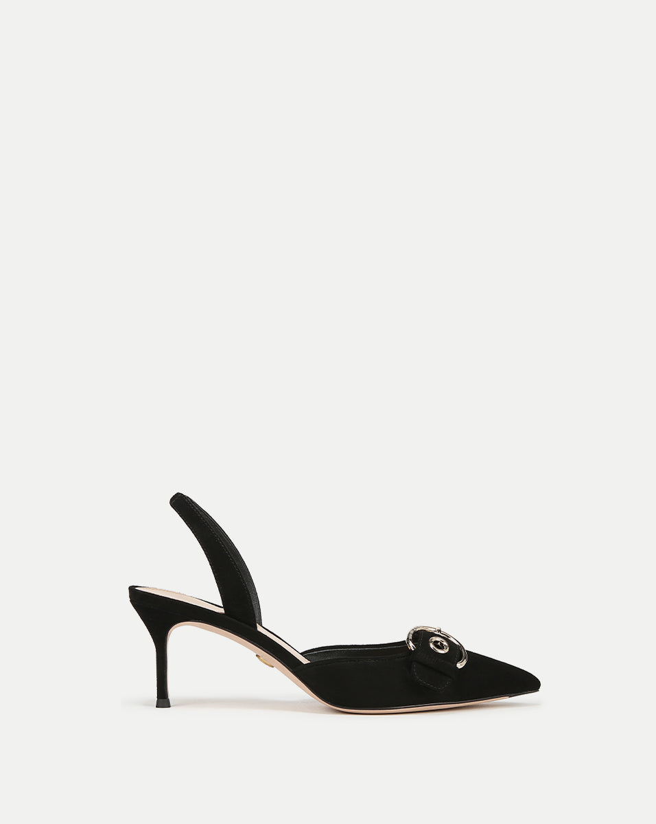 Suede Slingback Pumps with 2.5" Heel & Buckle Detail | Roxy