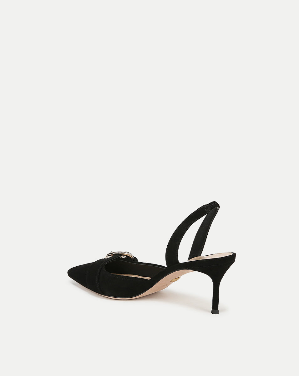 Suede Slingback Pumps with 2.5" Heel & Buckle Detail | Roxy