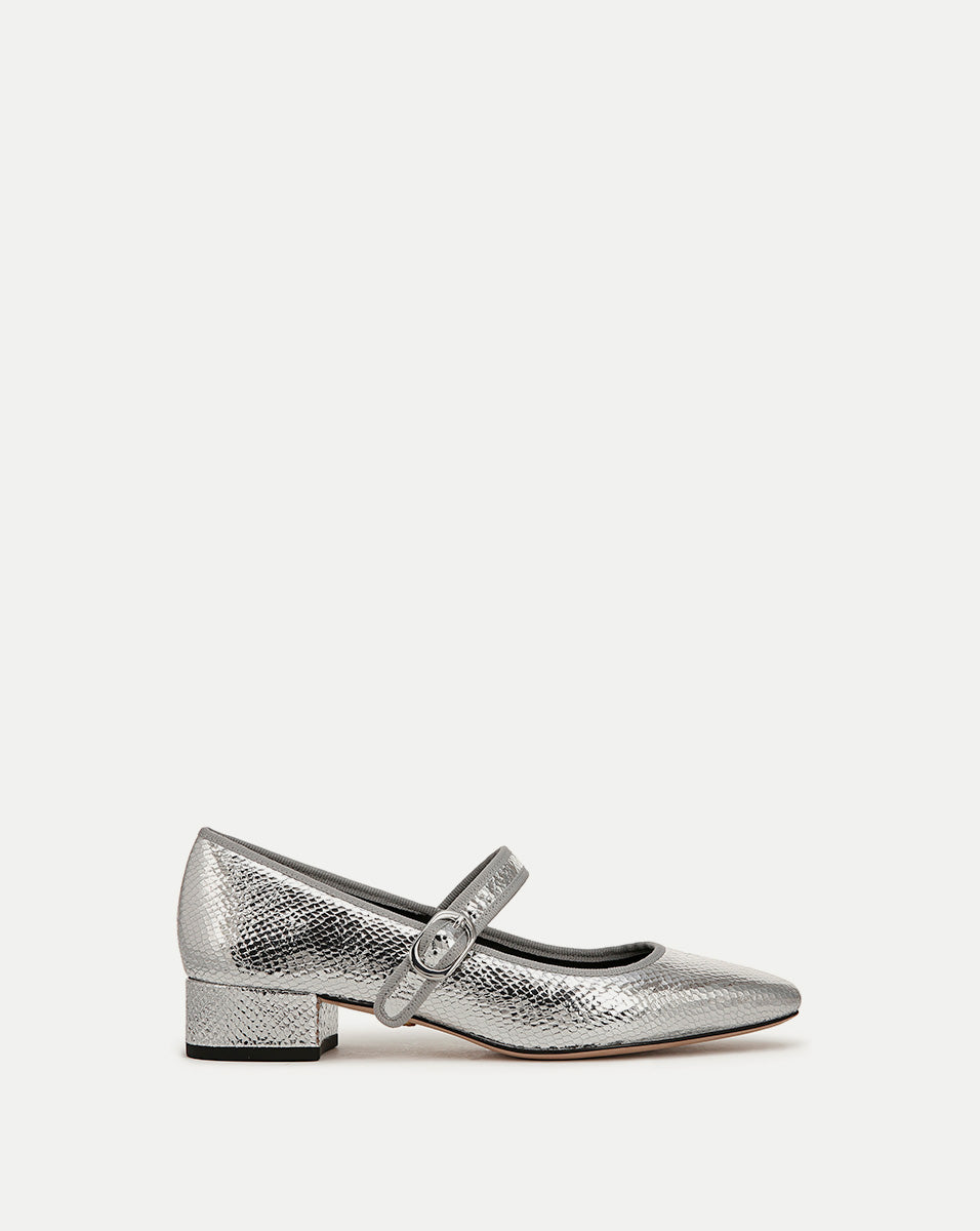 Metallic Mary Jane Ballet Pumps with Buckle Strap | Cade