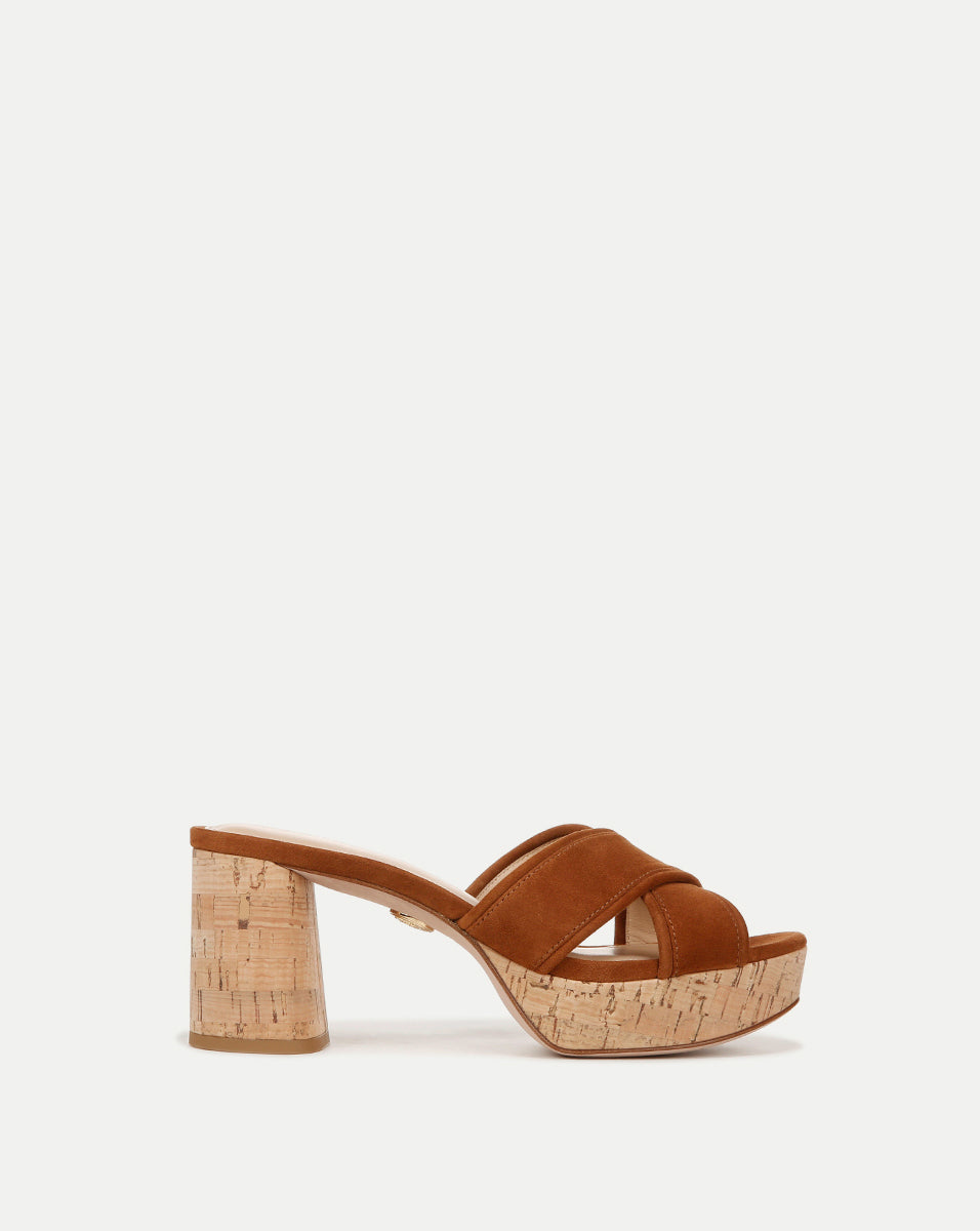 Block-Heel Sandals with Cork Platform & Suede Straps | Dory