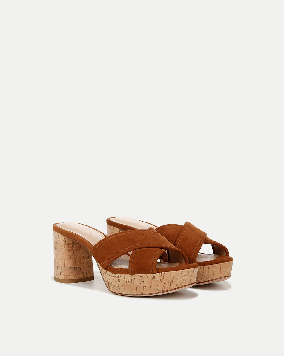 Block-Heel Sandals with Cork Platform & Suede Straps | Dory