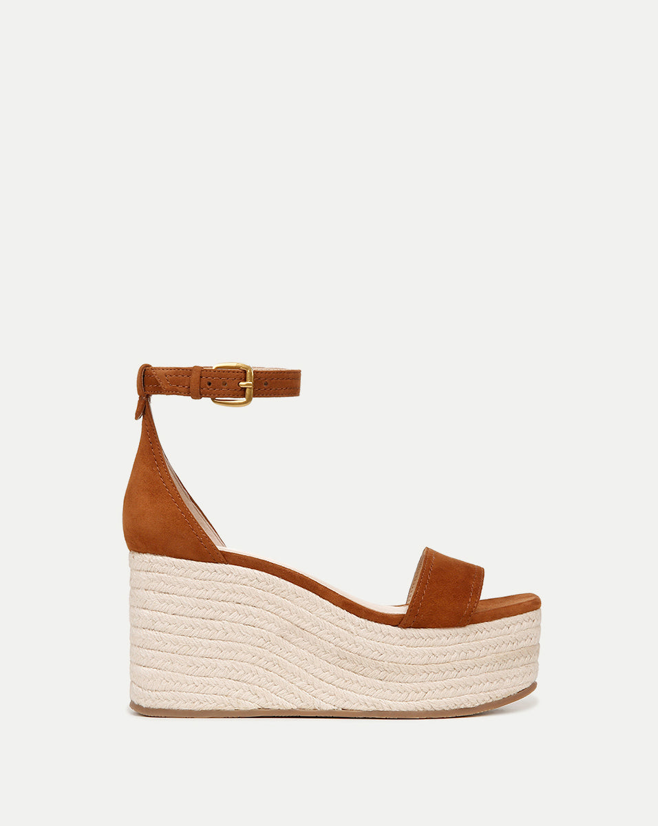 Raffia Wedge Sandals with Suede Straps & 3.5" Heel | Gianna