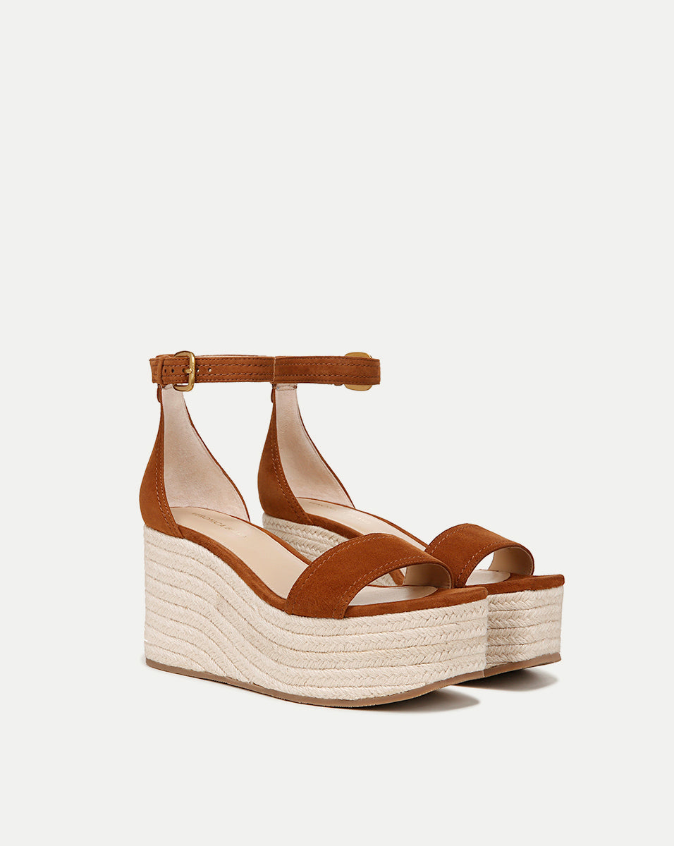 Raffia Wedge Sandals with Suede Straps & 3.5" Heel | Gianna
