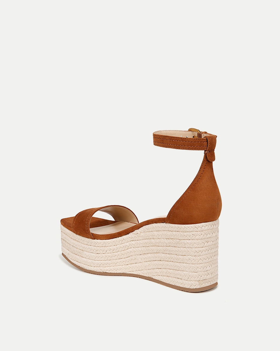 Raffia Wedge Sandals with Suede Straps & 3.5" Heel | Gianna