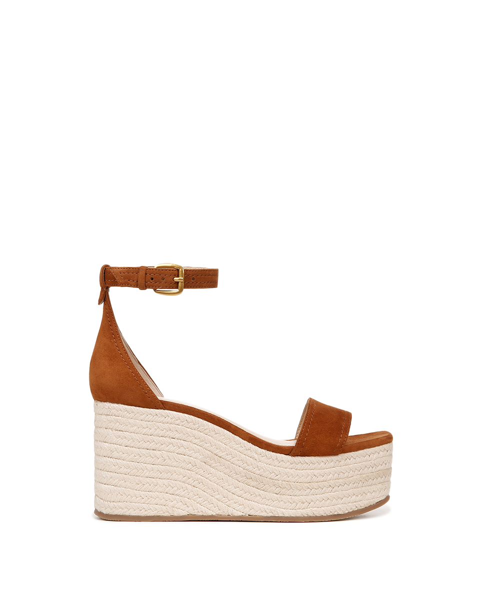 Raffia Wedge Sandals with Suede Straps & 3.5" Heel | Gianna