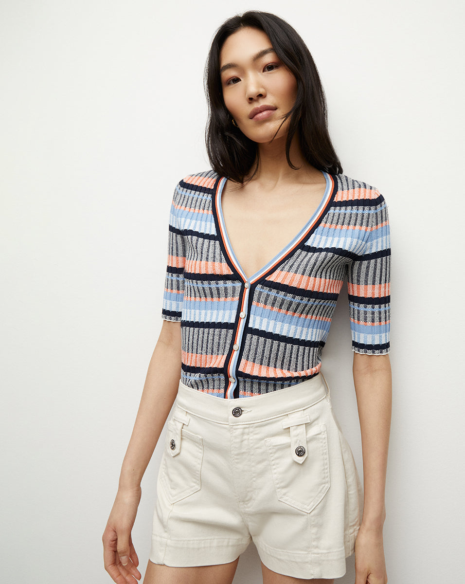 Ribbed Cardigan for Women with Pearlescent Buttons | Calliope