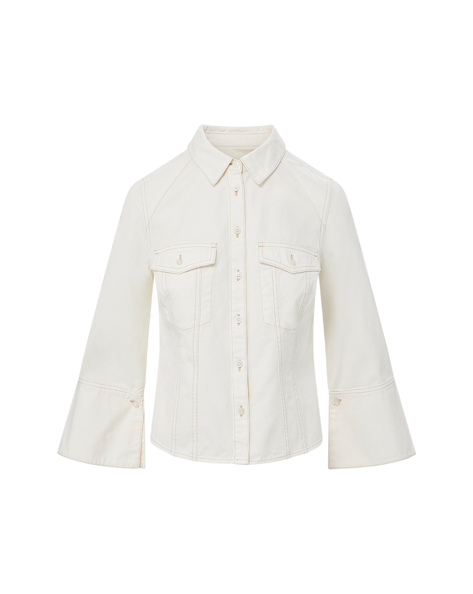 Denim Shirt for Women with Exaggerated Sleeves & Waist Cinching | Tivi