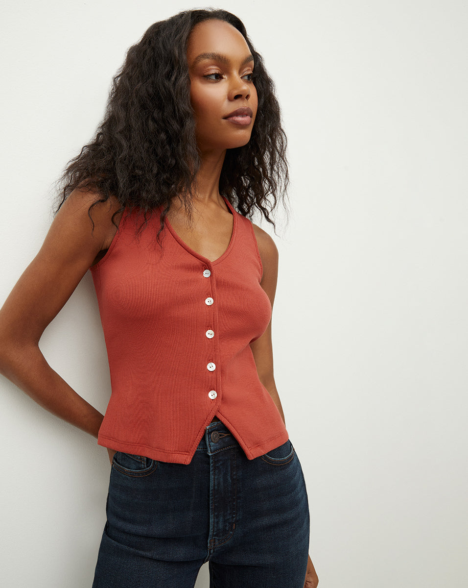 Ribbed Button-Down Tank Top for Women | Hoorne