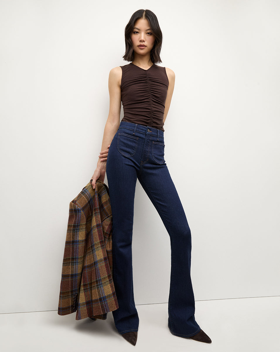 Silk-Like V-Neck Sleeveless Top with Ruching | Neeta