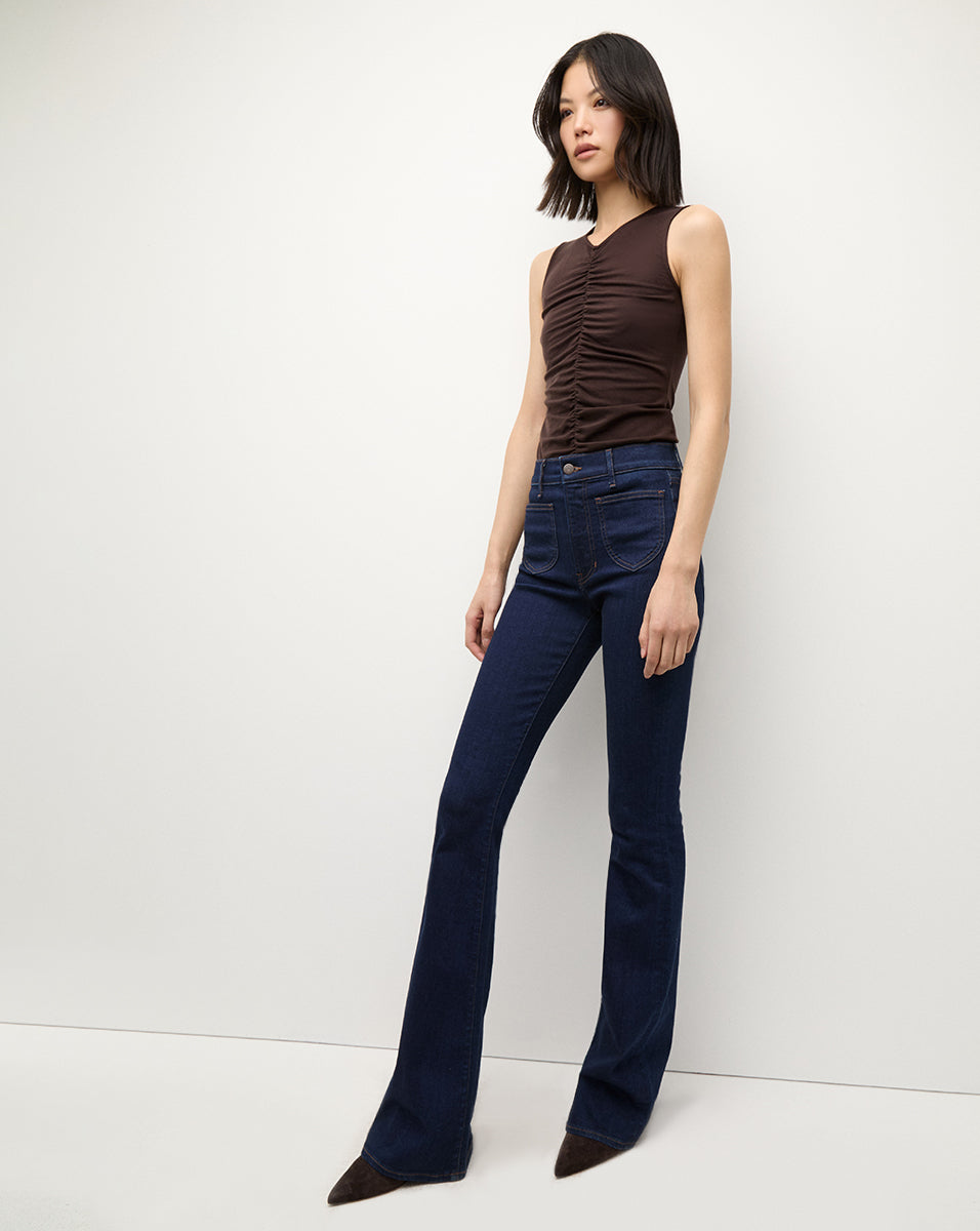 Silk-Like V-Neck Sleeveless Top with Ruching | Neeta