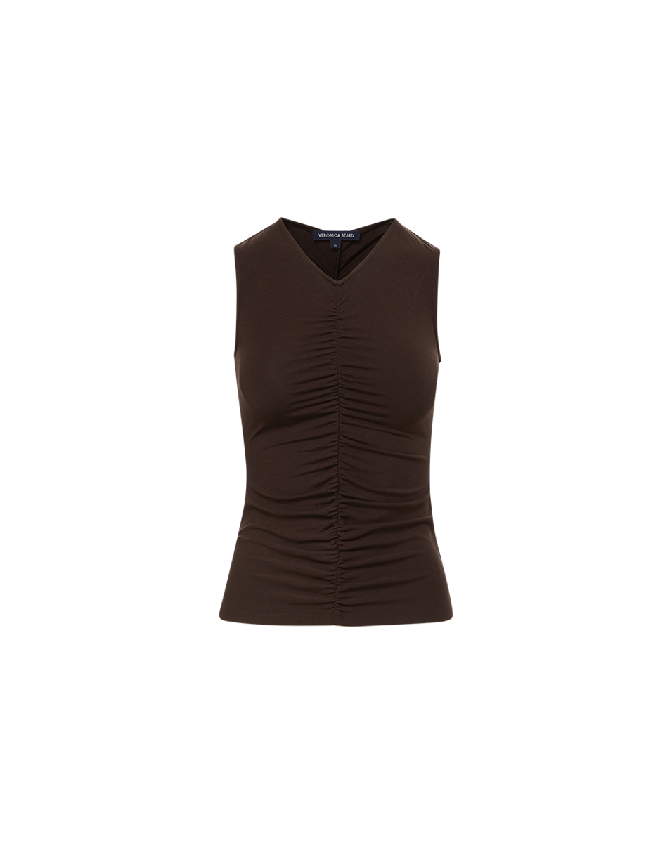 Silk-Like V-Neck Sleeveless Top with Ruching | Neeta