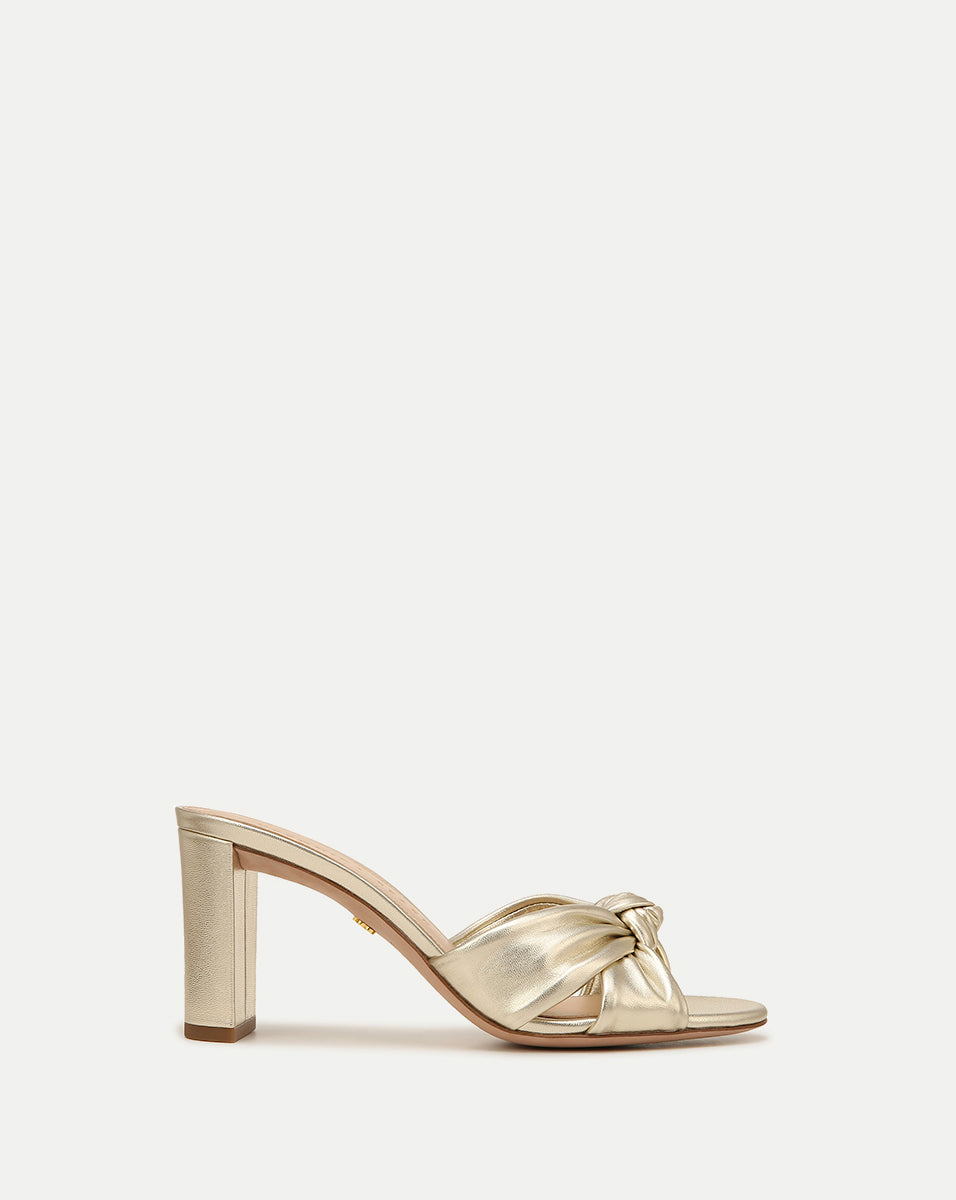 Knot-Front Leather Sandals with 3" Block Heel | Ganita