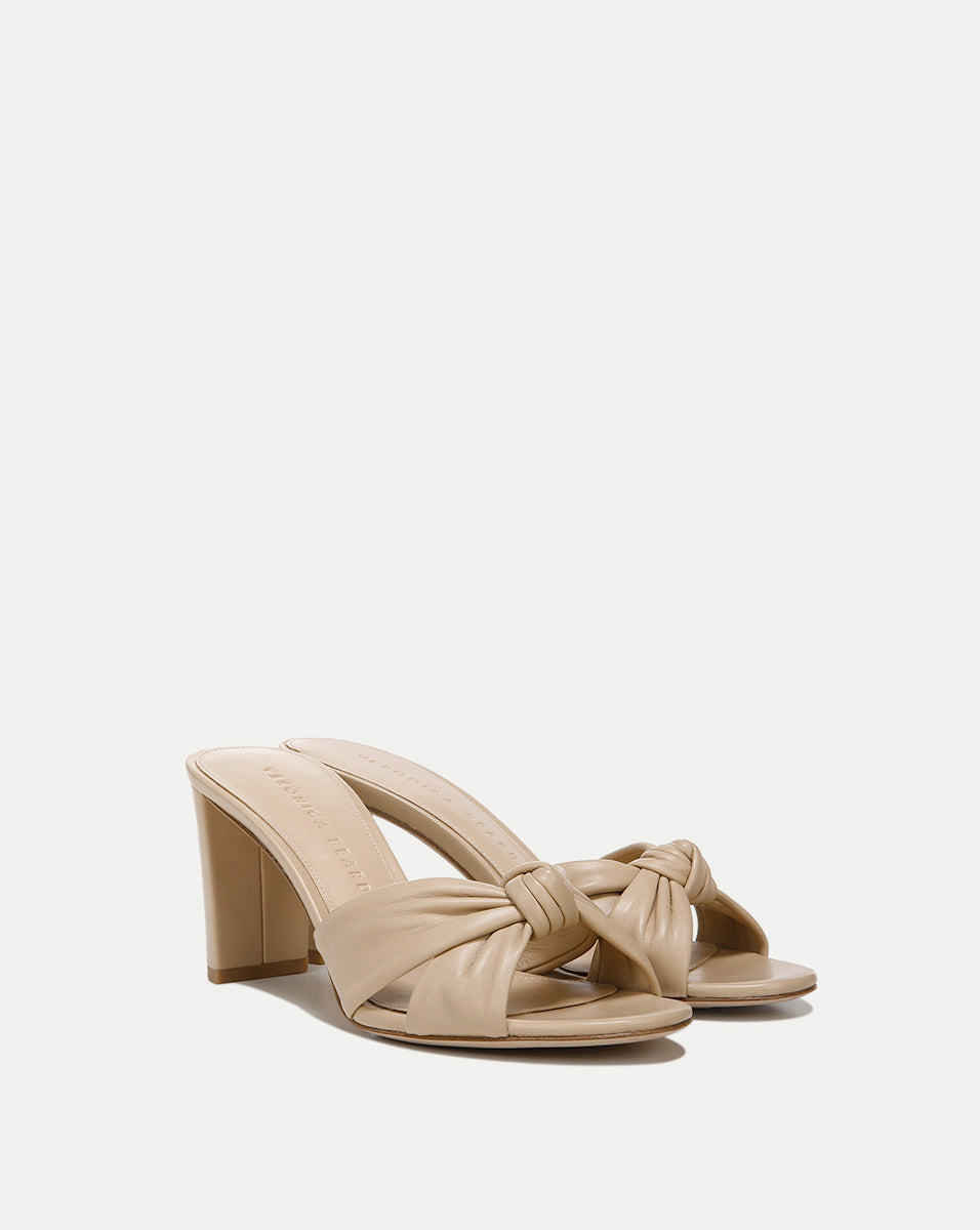 Knot-Front Leather Sandals with 3" Block Heel | Ganita