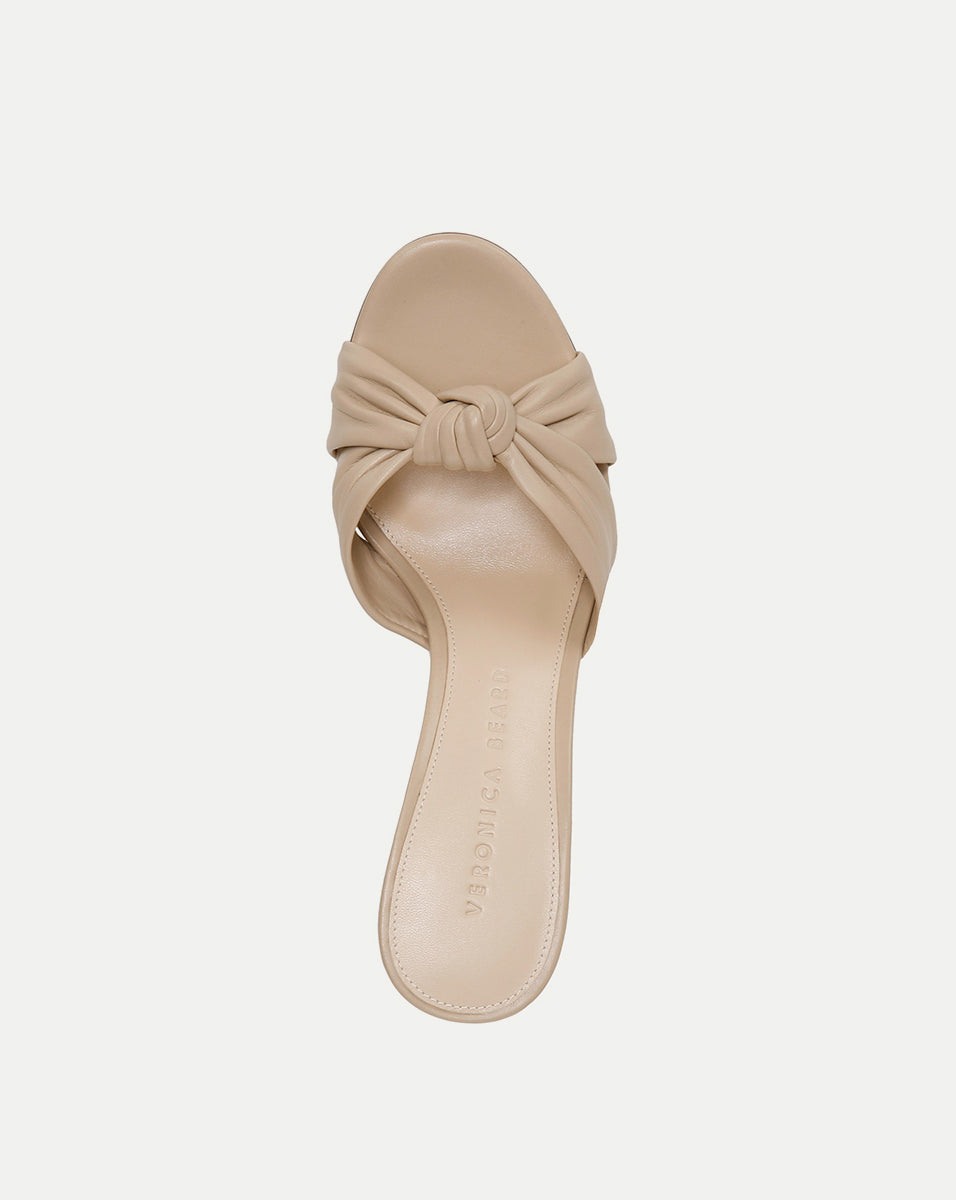 Knot-Front Leather Sandals with 3" Block Heel | Ganita