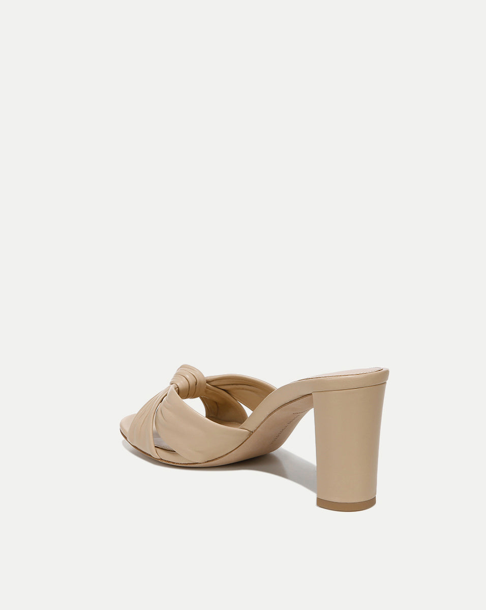 Knot-Front Leather Sandals with 3" Block Heel | Ganita