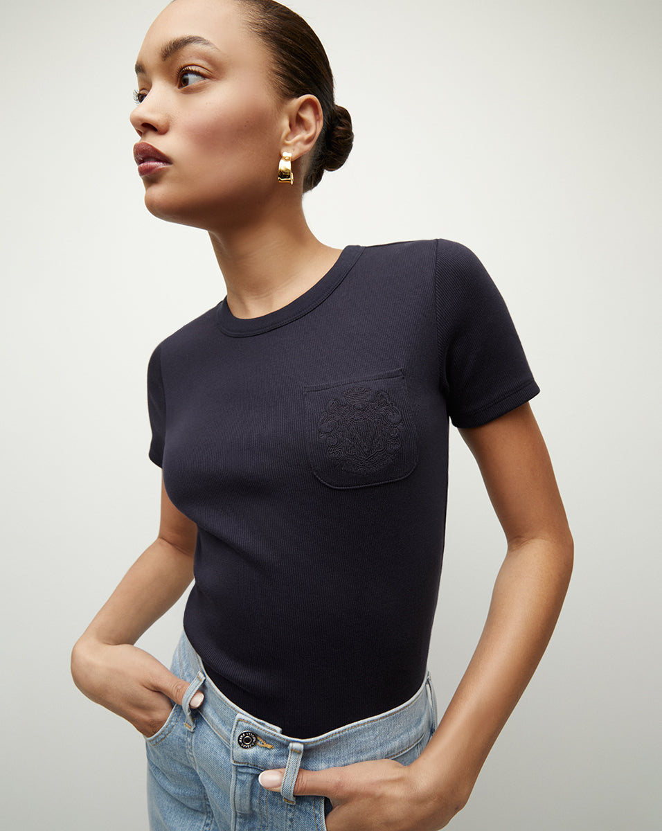 Ribbed Cotton Tee with Logo Pocket | Pruitt Summer Essential