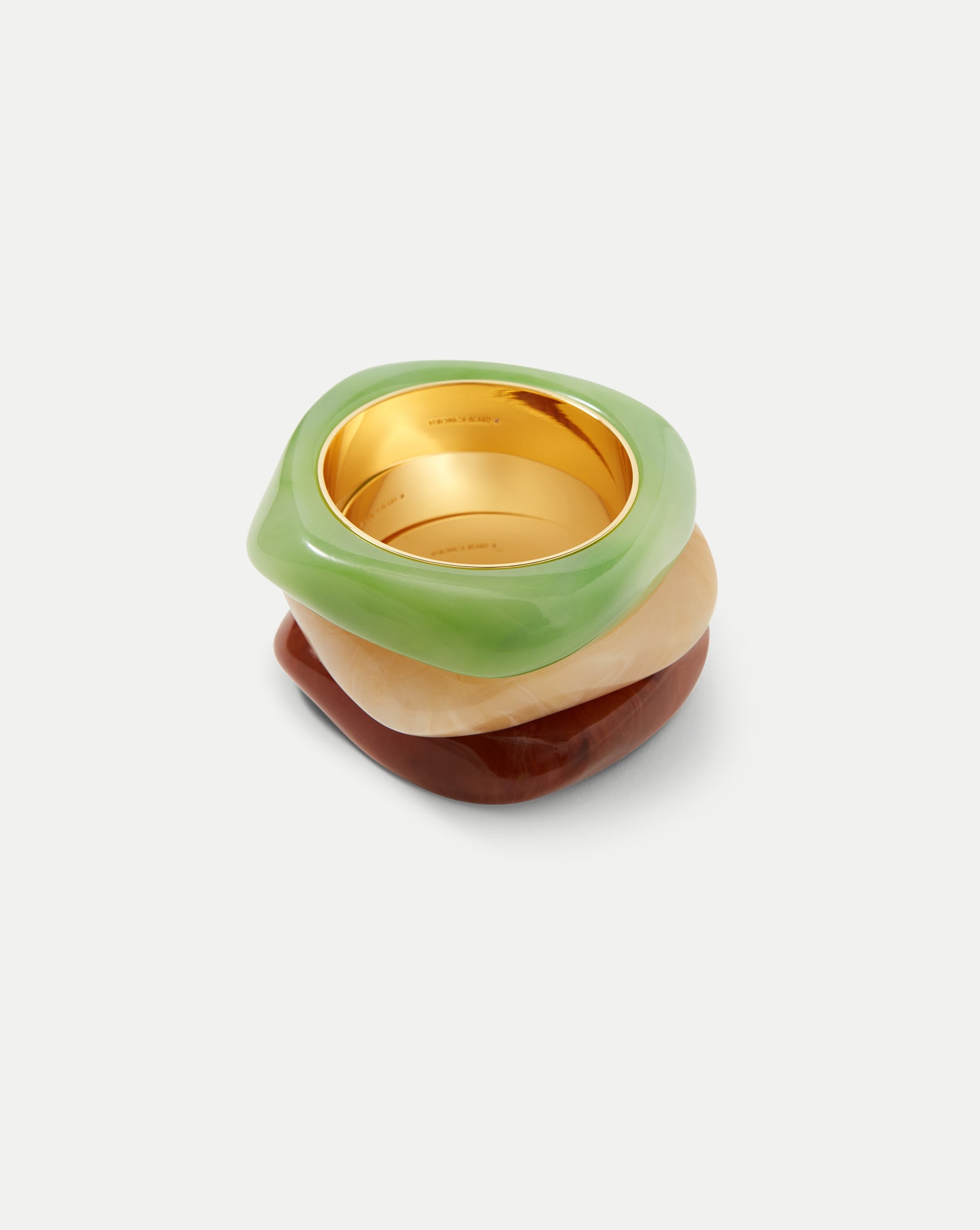 Sand-Colored Resin Bangle with Gold-Plated Rim | Sculpted Bracelet