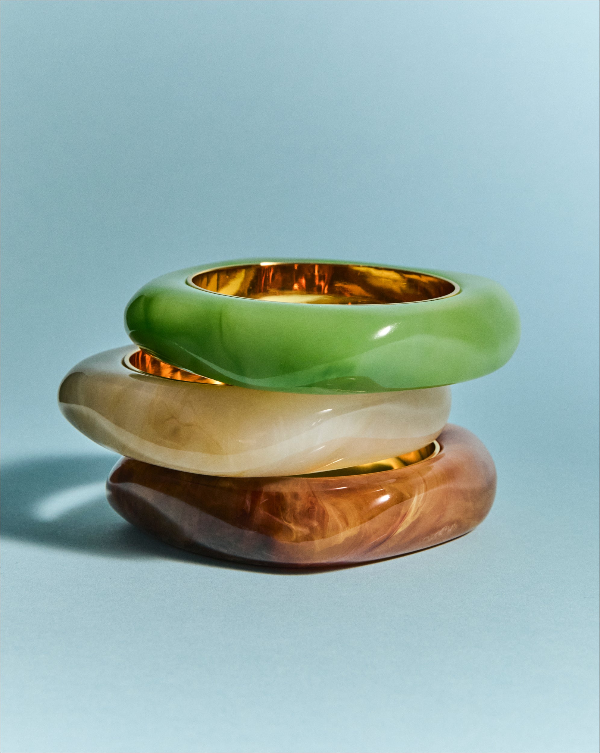 Sand-Colored Resin Bangle with Gold-Plated Rim | Sculpted Bracelet