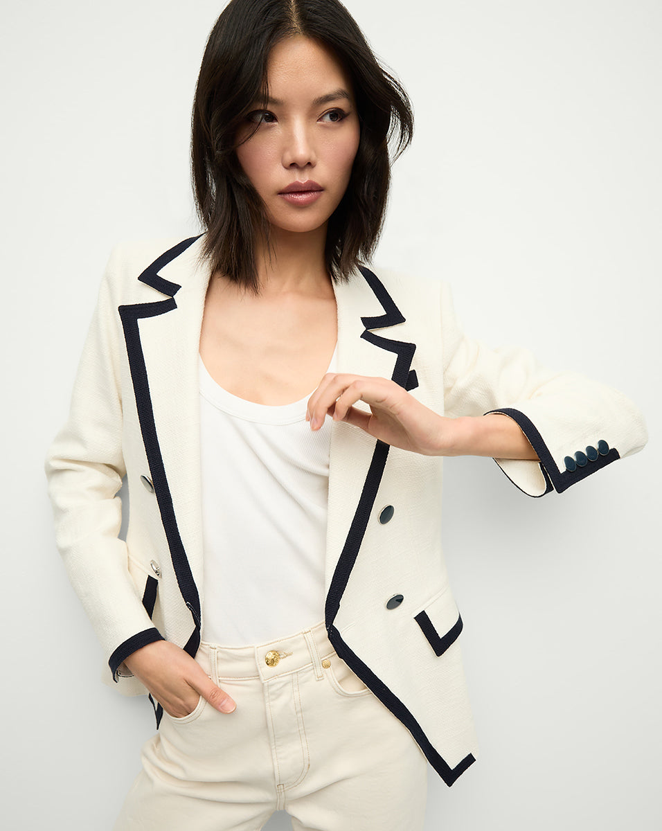 Double-Breasted Cotton Blazer with Contrast Trim | Edison Dickey Jacket