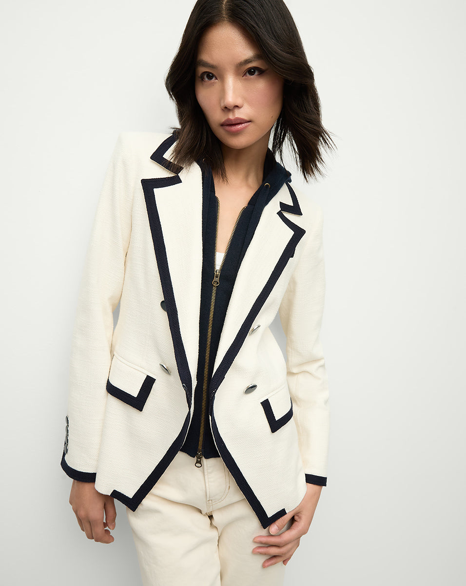 Double-Breasted Cotton Blazer with Contrast Trim | Edison Dickey Jacket